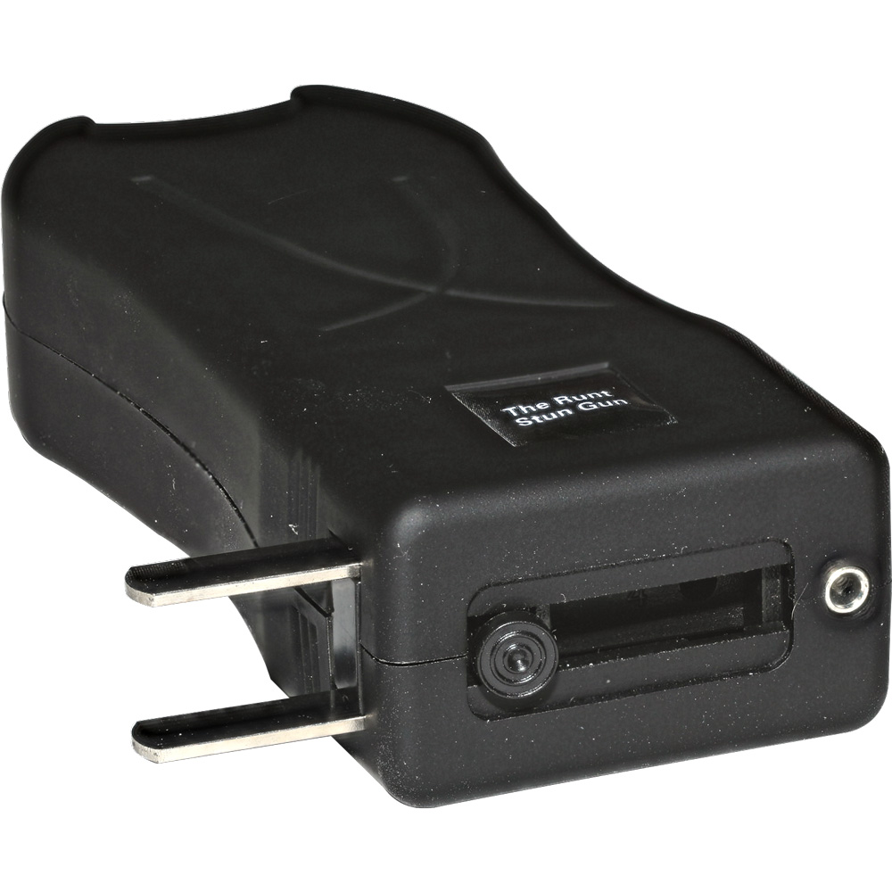 Rechargeable Runt 80,000,000 volt stun gun with flashlight and wrist strap disable pin Black view 3